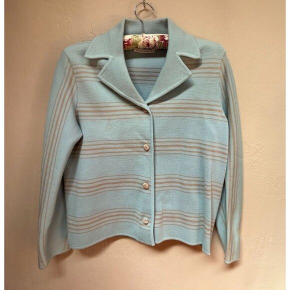 Vintage Designer Knits by Richard Steven Womens 12 Cardigan Sweater Wool Striped - Picture 1 of 9